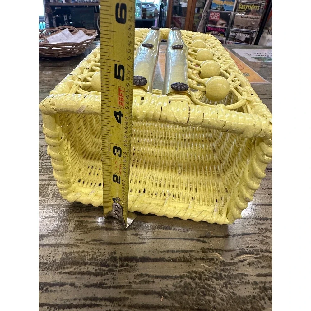 Vintage 70s Boho Yellow Wicker Kleenex Holder